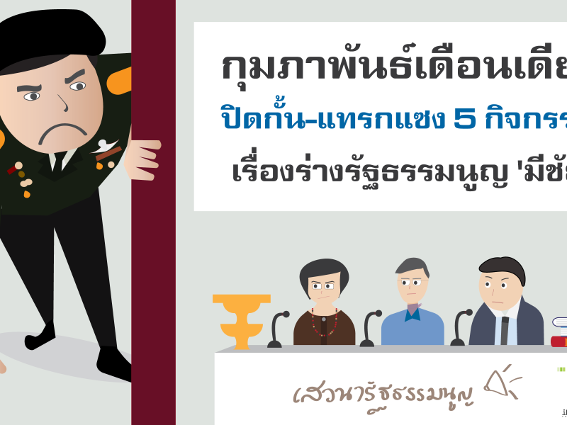 บันทึกเหตุ: กุมภาพันธ์เดือนเดียว ปิดกั้น-แทรกแซง 5 กิจกรรม เรื่องร่างรัฐธรรมนูญ ‘มีชัย’