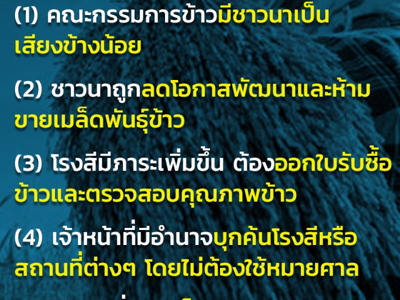 ร่าง พ.ร.บ.ข้าว: เพิ่มอำนาจหน้าที่กรมการข้าว ให้สามารถควบคุม และรับรองการจำหน่ายเมล็ดข้าวของชาวนา