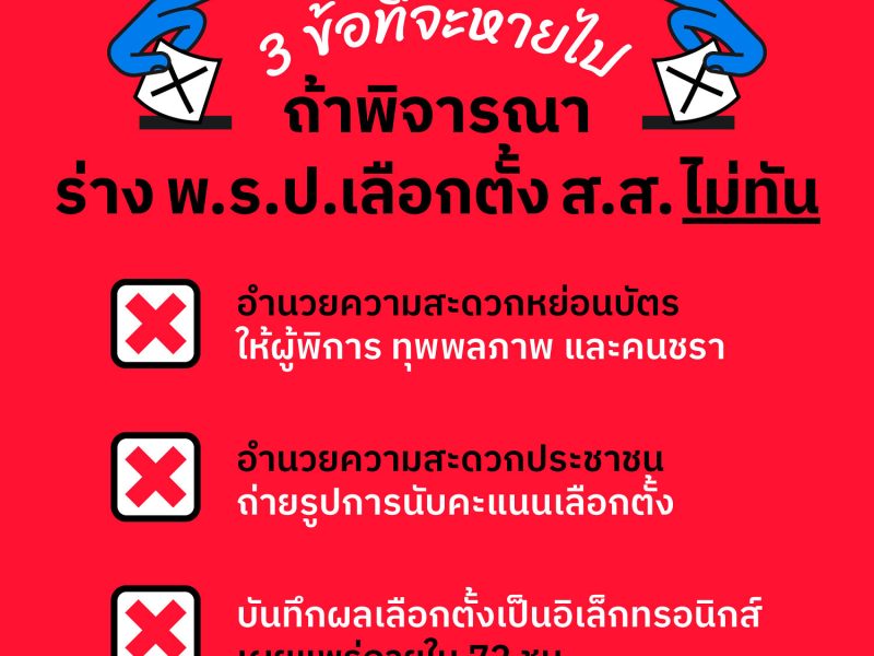 3 ข้อที่จะหายไป ถ้าพิจารณาร่าง พ.ร.ป.เลือกตั้ง ส.ส. ไม่ทัน